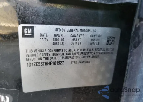 2017 Chevrolet Malibu Lt из США, поврежденный, VIN 1G1ZE5ST6HF181927